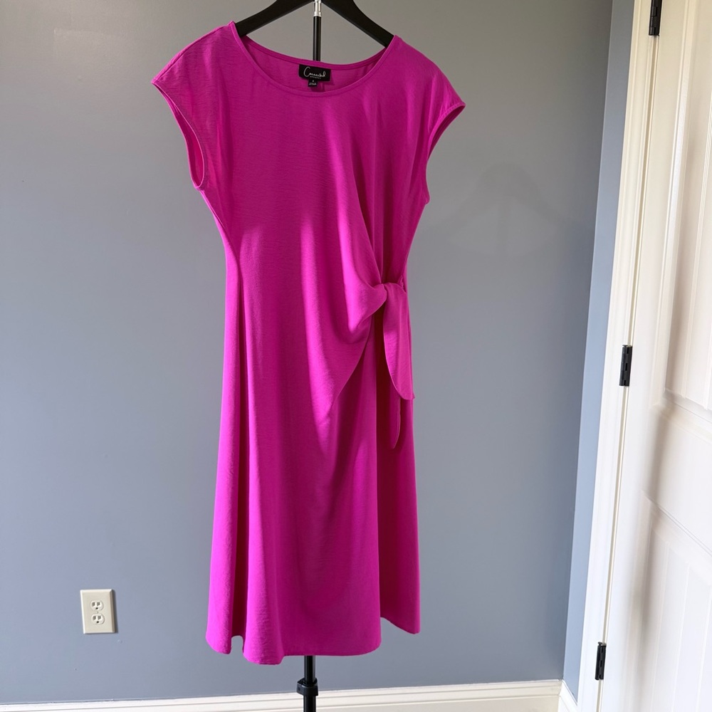 connected apparel Hot Pink Midi Dress with Side Knot